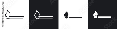 Match fire icon symbol collection on white background.