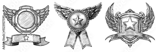 A modern GUI banner featuring a game victory icon, a congrats badge of star accompanied by a golden shield, is displayed