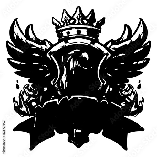 Lose battle sign features such as flames, a royal winged shield, and a rugged red banner are incorporated into the defeat game frame icon, a ui asset for a cartoon modern gui fantasy arcade game