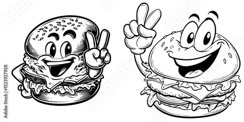 A retro cartoon character in the form of a cheeseburger, featuring modern fast food elements like cheese, beef, and lettuce, and embodying the cool, funky spirit of the 60s or 70s with its wide smile