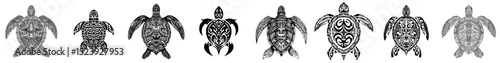 The symbol of the turtle in Polynesian Maori culture is often depicted as a tattoo, while in Samoan tribal culture it represents a modern reptile animal symbol, also seen as a motif sign in New