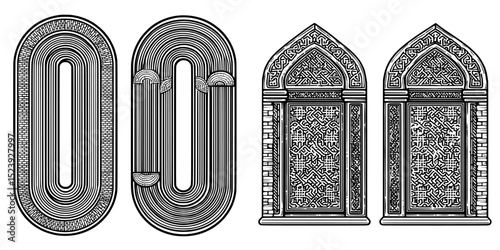 Door frames featuring bohemian arches are paired with modern line casing and adorned with minimal art ornaments, while retro archways boast art deco columns and a brickwork pattern, complemented by