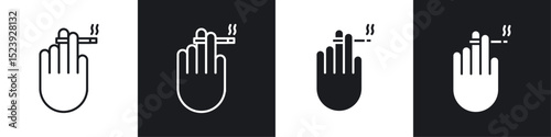 Hand holding cigarette icon symbol collection on white background.