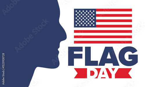 National Flag Day in United States. Holiday celebrated annual June 14 in USA. Patriotic style design with american flag. Poster, greeting card, banner and background. Vector illustration