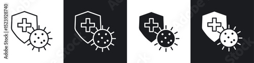 Shield virus icon symbol collection on white background.