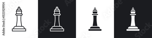 Chess queen icons collection in black and white filled and line versions