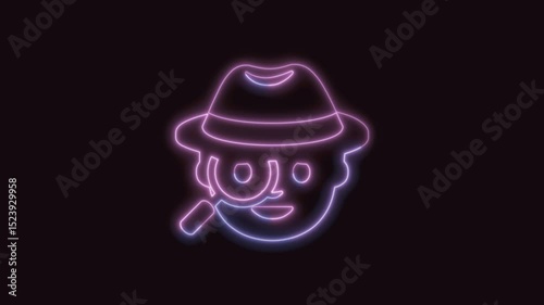 Detective Icon Neon Seamless Loop 4K (Black Background) | Animated Promotional Typography for Video Editing