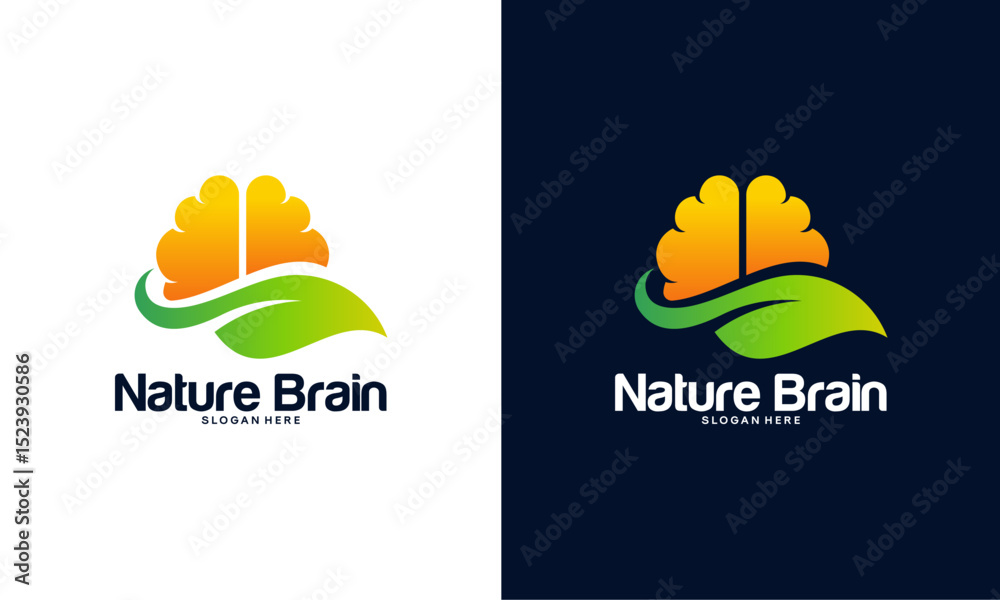 Naklejka premium Nature Brain logo designs concept vector, Nature Mind logo template