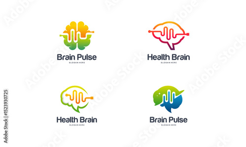 Collection of Health Brain logo designs concept vector, Brain Pulse logo, Brain Vibe logo template vector