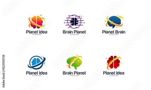 Collection of Brain logo designs template, Planet Idea Logo designs concept vector