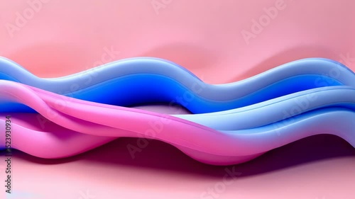 Abstract wave design featuring vibrant pink and light blue glossy forms, creating a dynamic, flowing visual