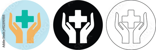Healthcare concept featuring hands cupping a cross sign representing medical support and assistance