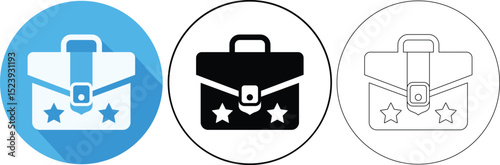 Three different briefcase icons representing business and achievement within circular frames perfectly