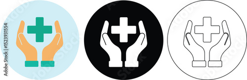 Medical cross symbol in hands representing healthcare treatment and helping others in need.