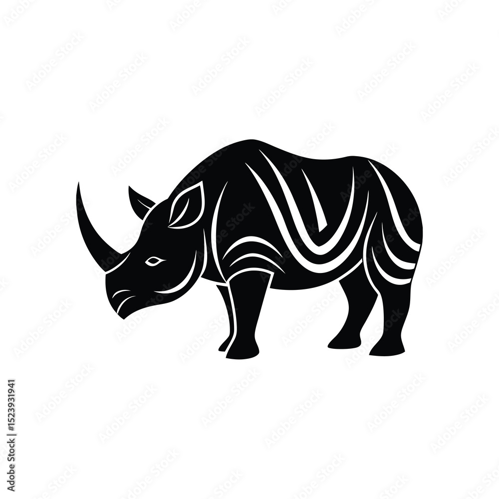 Obraz premium Rhino Grazing Vector Silhouette Metallic Silver