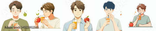 vector of a young man drinking apple juice