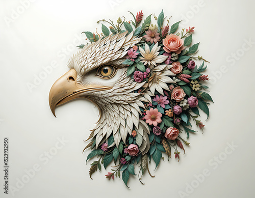 Fantasy Eagle with Floral Elements – Intricate Nature-Inspired Illustration