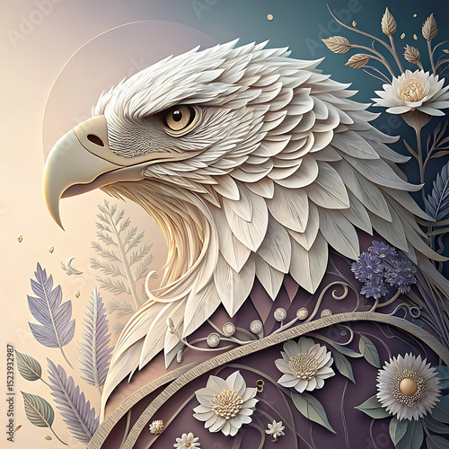 Fantasy Eagle with Floral Elements – Intricate Nature-Inspired Illustration