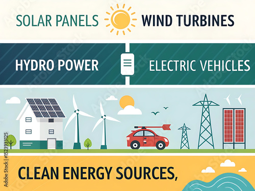 Flat Vector Infographic of Clean Renewable Energy Sources