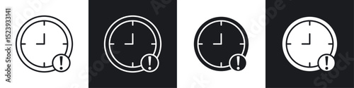 Alarm exclamation icons collection in black and white filled and line versions