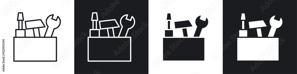 Toolbox icons collection in black and white filled and line versions Toolbox icons collection in black and white filled and line versions
