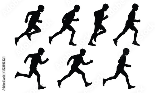 Silhouettes of boy running in different poses