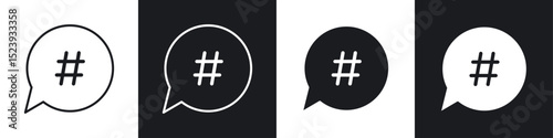 Hashtag icons collection in black and white filled and line versions
