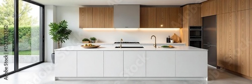 Sleek modern kitchen with white quartz countertops and stylish cabinetry, perfect for a contemporary home Plenty of counter space for food preparation and storage , hardware, counter space, white