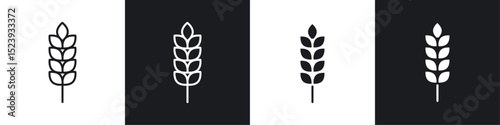 Wheat icons collection in black and white filled and line versions