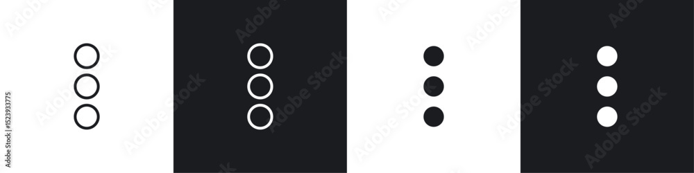 Menu dots icons collection in black and white filled and line versions