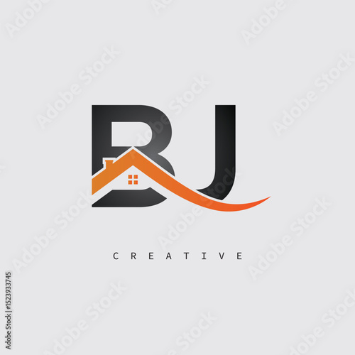 BJ Real Estate Creative Logo – Minimalist House Roof Monogram for Property, Realtor & Construction Branding