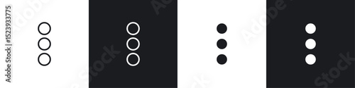 Menu dots icons collection in black and white filled and line versions