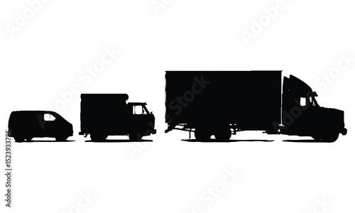 Silhouette of a van small truck and big rig