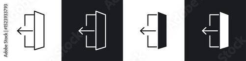 Exit icons collection in black and white filled and line versions