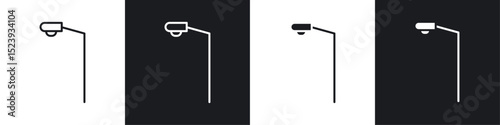 Street light icons collection in black and white filled and line versions