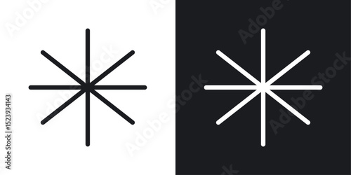 Asterisk icons collection in black and white filled and line versions