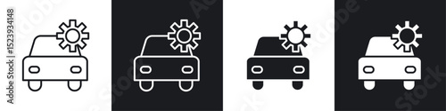 Car mechanic icons collection in black and white filled and line versions