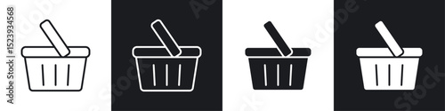 Shopping basket icons collection in black and white filled and line versions