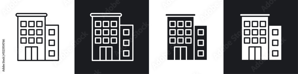 Building icons collection in black and white filled and line versions Building icons collection in black and white filled and line versions