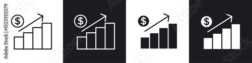 Chat arrow grow icons collection in black and white filled and line versions