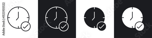 Time check icons collection in black and white filled and line versions