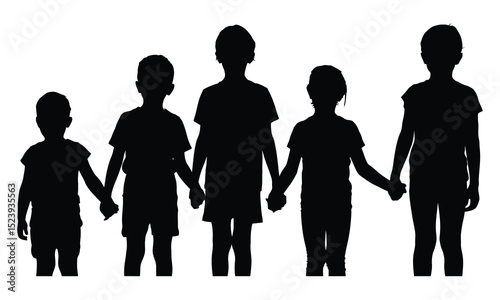 Silhouette of five children holding hands together