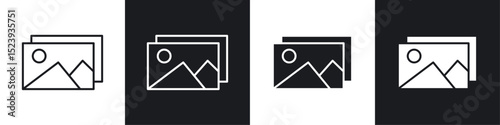 Gallery icons collection in black and white filled and line versions