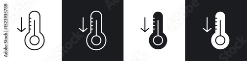 Low Temperature icons collection in black and white filled and line versions