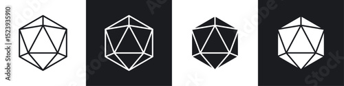 Dice d20 icons collection in black and white filled and line versions