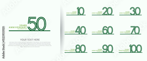 logo anniversary set. green color with long line on white background for special event