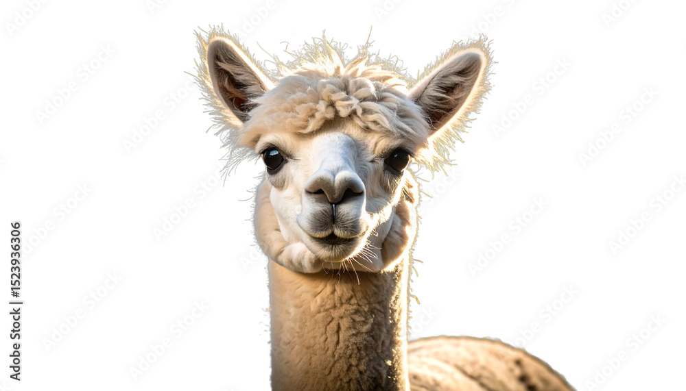 Obraz premium White alpaca portrait isolated on transparent background