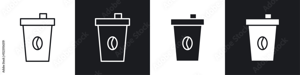Coffee icons collection in black and white filled and line versions Coffee icons collection in black and white filled and line versions