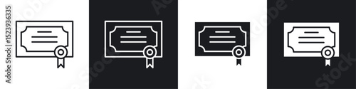 Diploma icons collection in black and white filled and line versions
