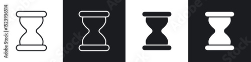 Hourglass end icons collection in black and white filled and line versions